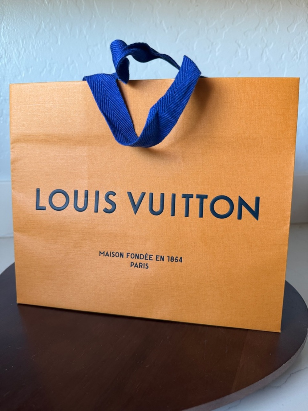 Louis Vuitton Orange Gift Bag with Blue Ribbon Handles